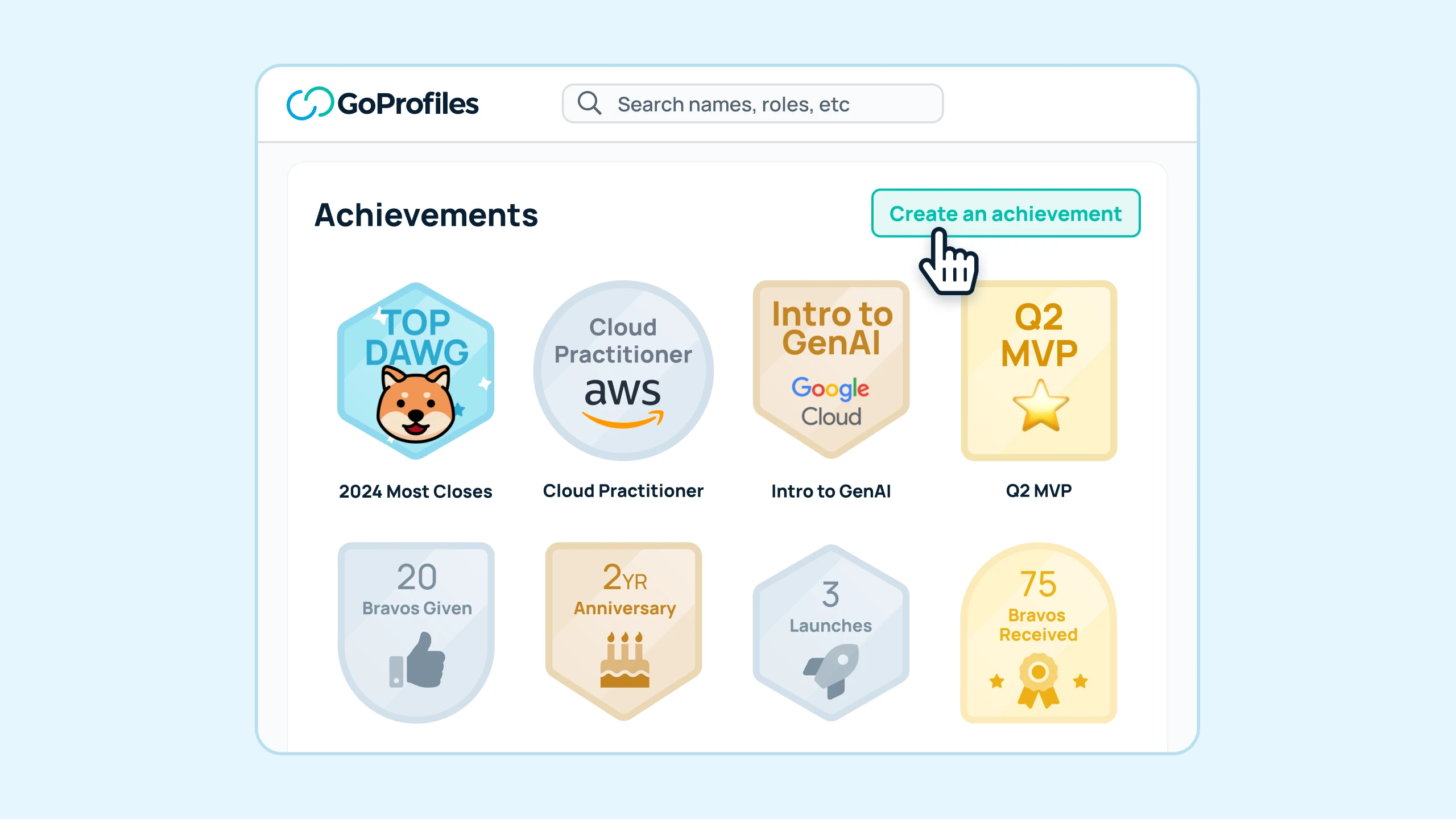 GoProfiles for Employee Engagement | Create custom achievements for improved employee recognition and engagement